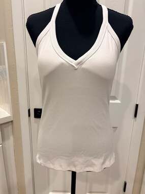 Danysu White Ribbed V-Neck Halter Tank Top Size L (49)